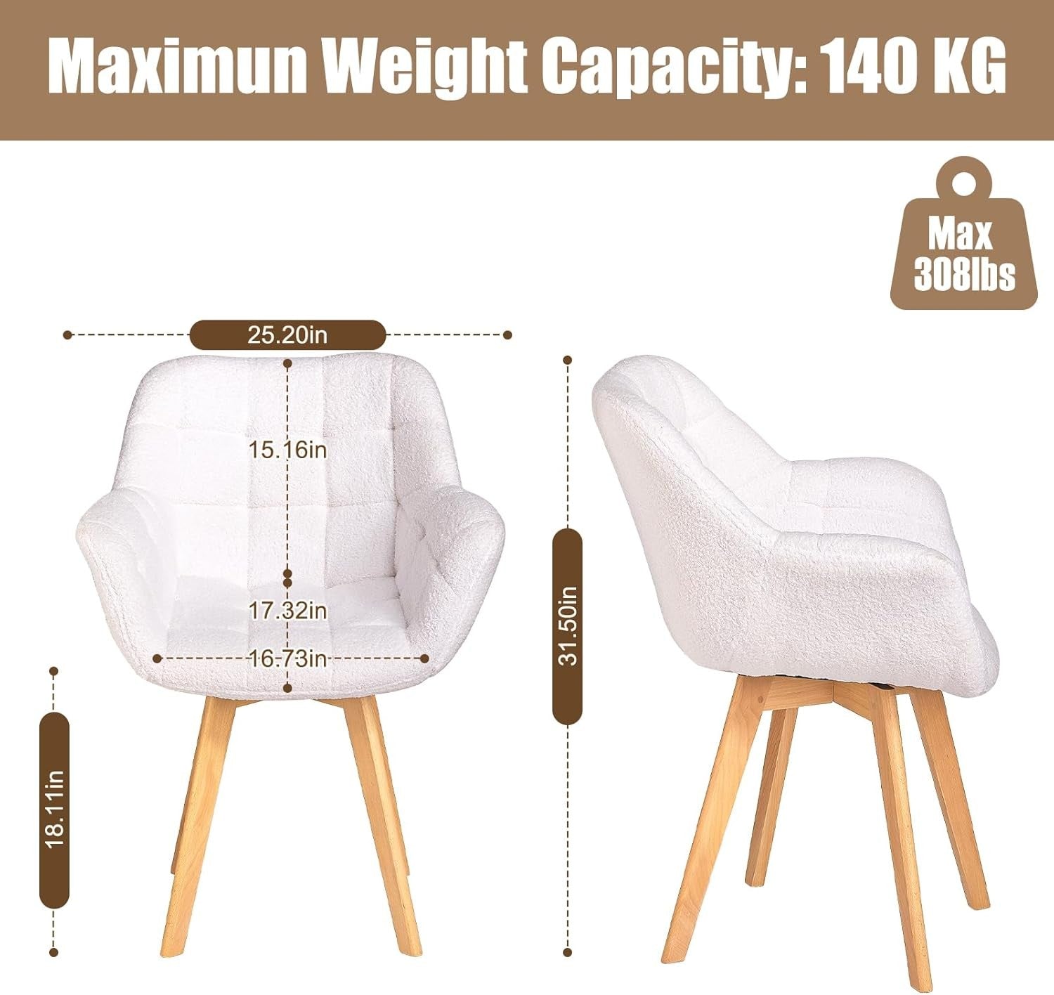 White Boucle Swivel Tub Chair Accent Armchair Wood Legs