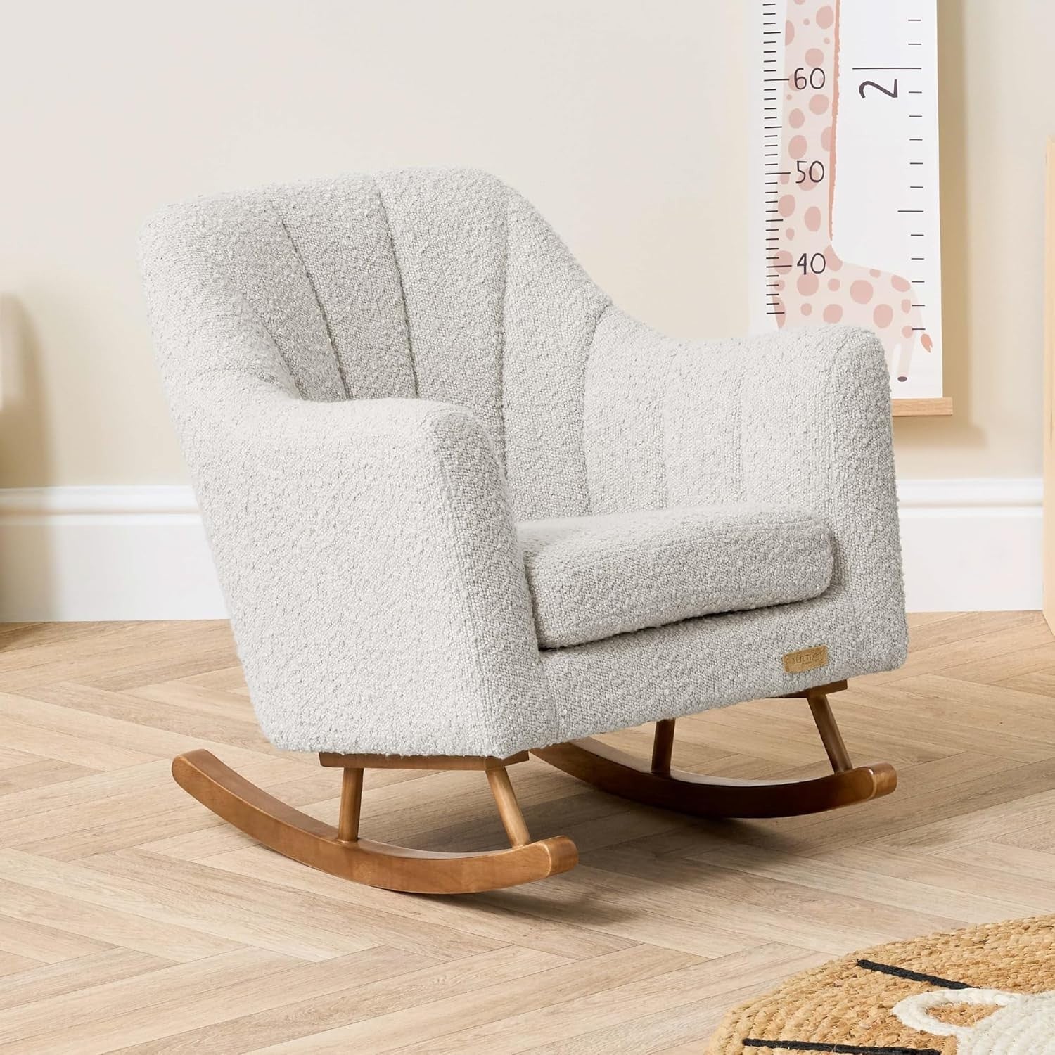 Toddler Rocking Chair Soft Bouclé, Rubberwood Frame, Easy Assembly