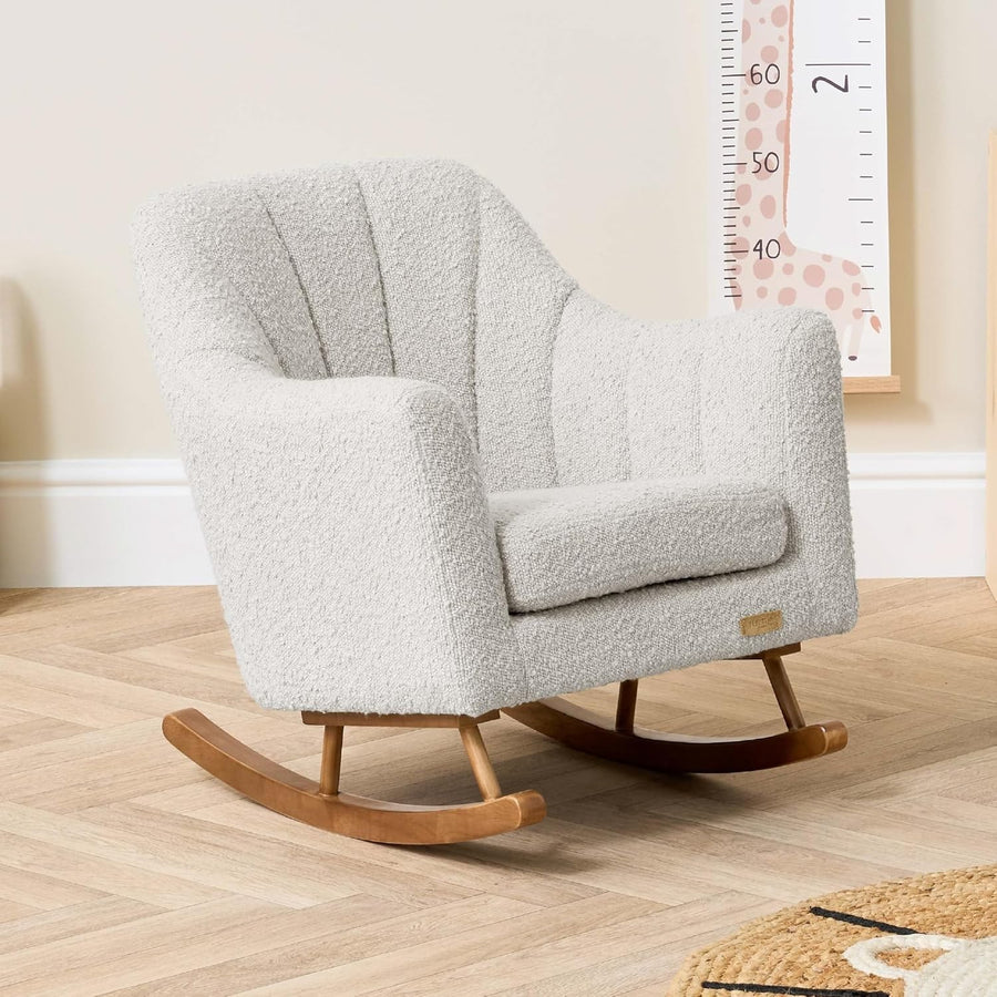 Toddler Rocking Chair Soft Bouclé, Rubberwood Frame, Easy Assembly