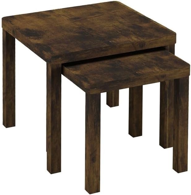 Square Wooden Nesting End Tables Set 2 Rustic Brown Coffee Side Sofa Space Savin