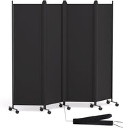 4 Panel Folding Room Divider Freestanding Privacy Screen with Lockable Wheels Bl