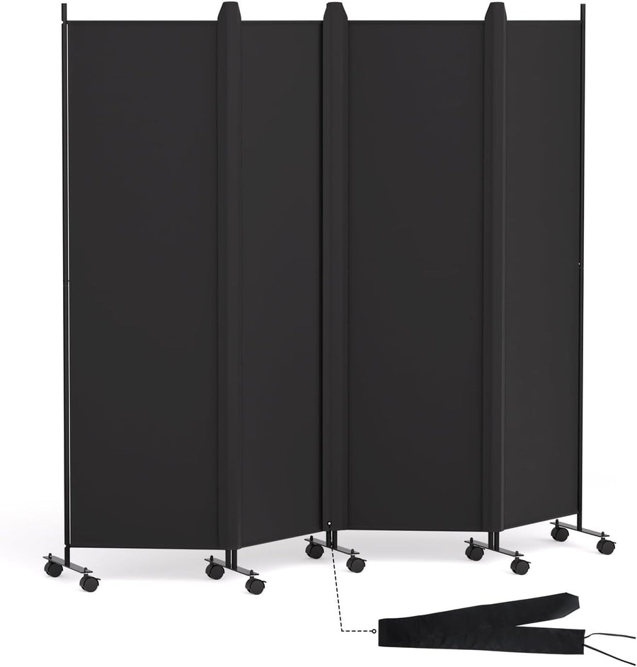 4 Panel Folding Room Divider Freestanding Privacy Screen with Lockable Wheels Bl