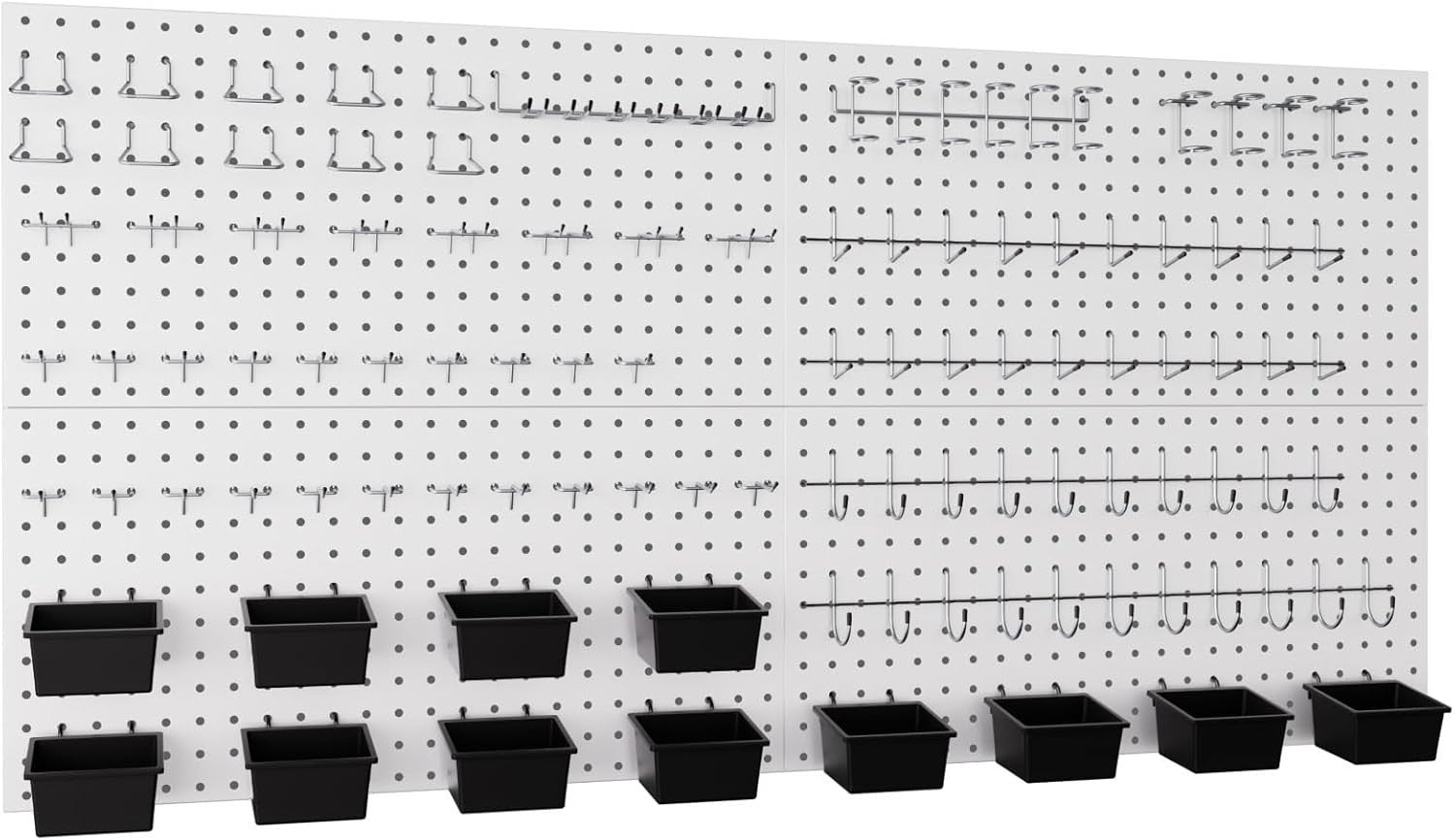 Metal Pegboard Wall Organizer Kit 48x24 Inch 158pcs Hooks White