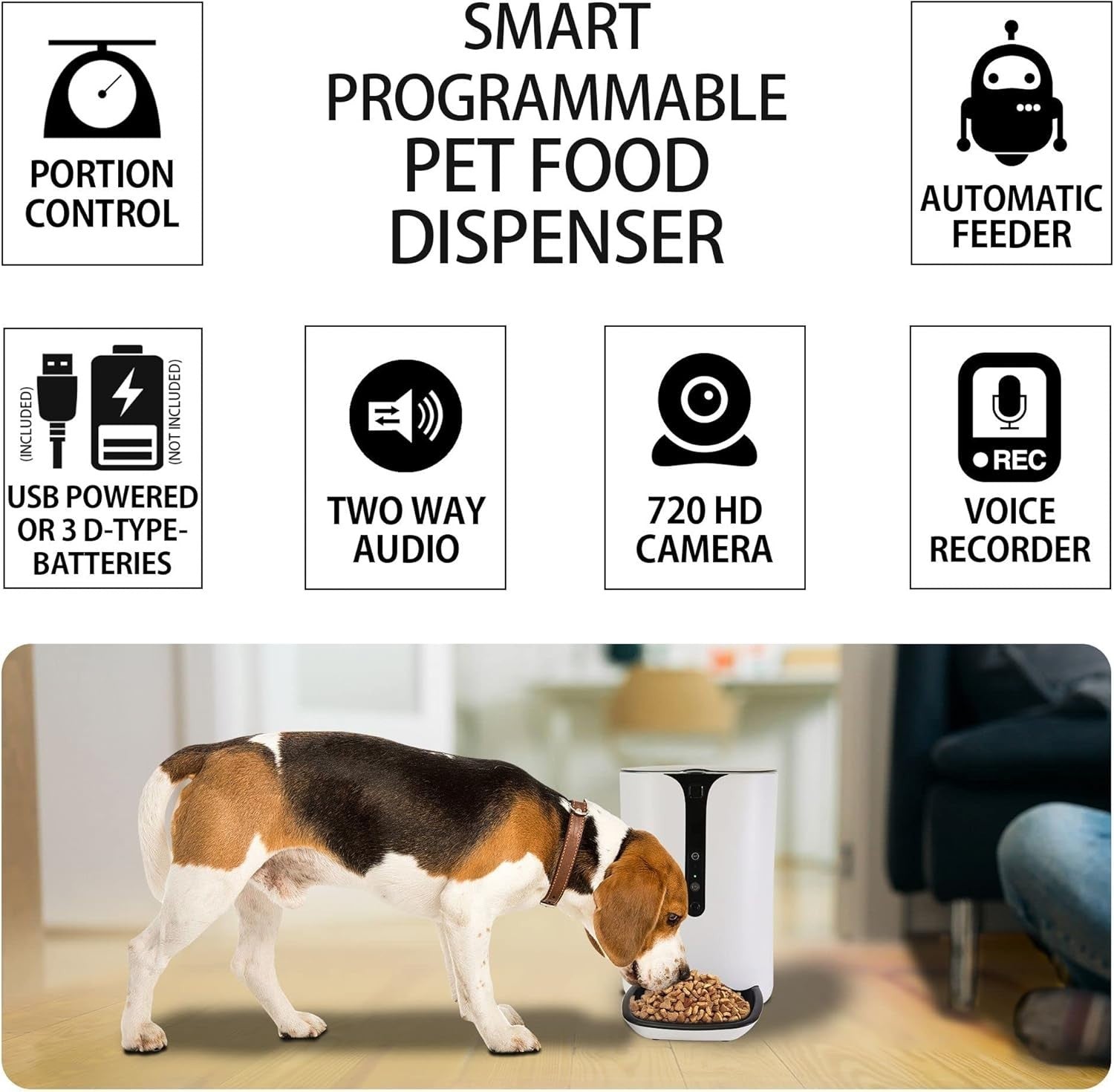 Smart Pet Feeder WiFi Camera 2 Way Audio Auto Food Dispenser Timer
