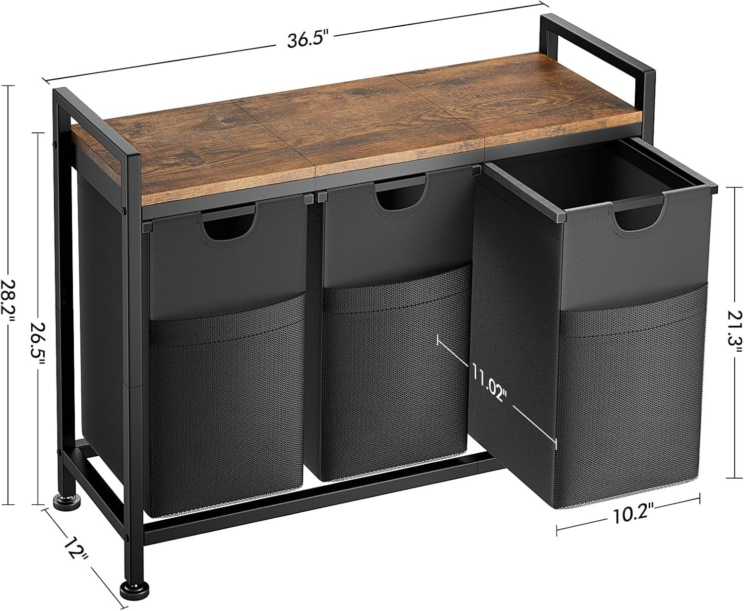 142L Laundry Sorter with 3 Pull-Out Bags & Shelf Large Freestanding Organizer