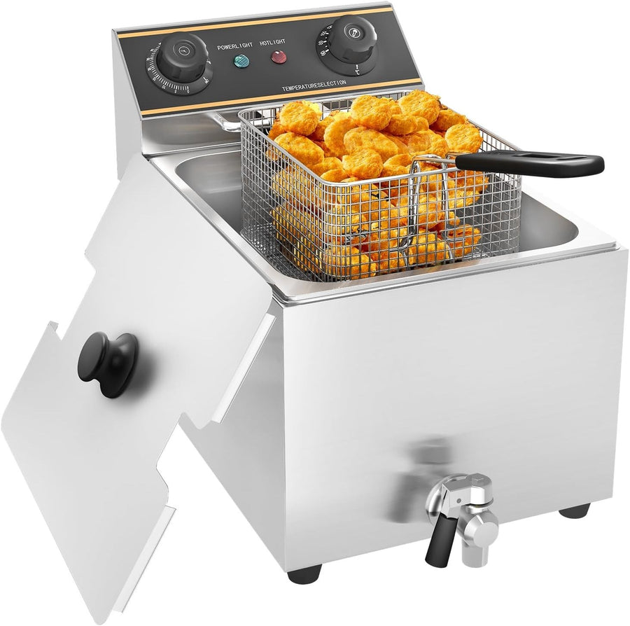 Commercial Electric Deep Fryer 6L 2500W Stainless Steel Drain Tap Countertop