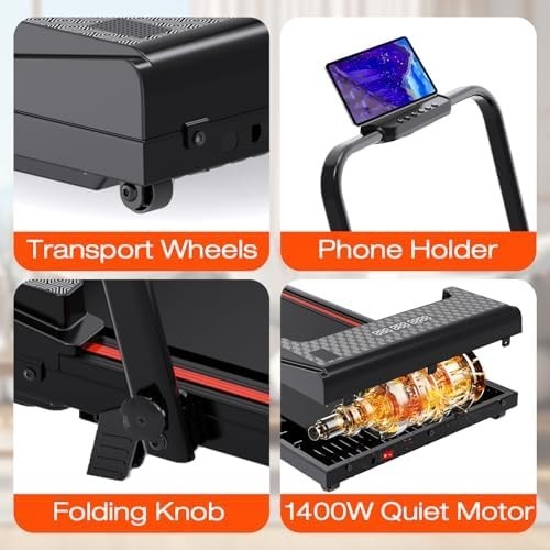 Foldable Under Desk Treadmill 12KM/H Incline LED Remote Black