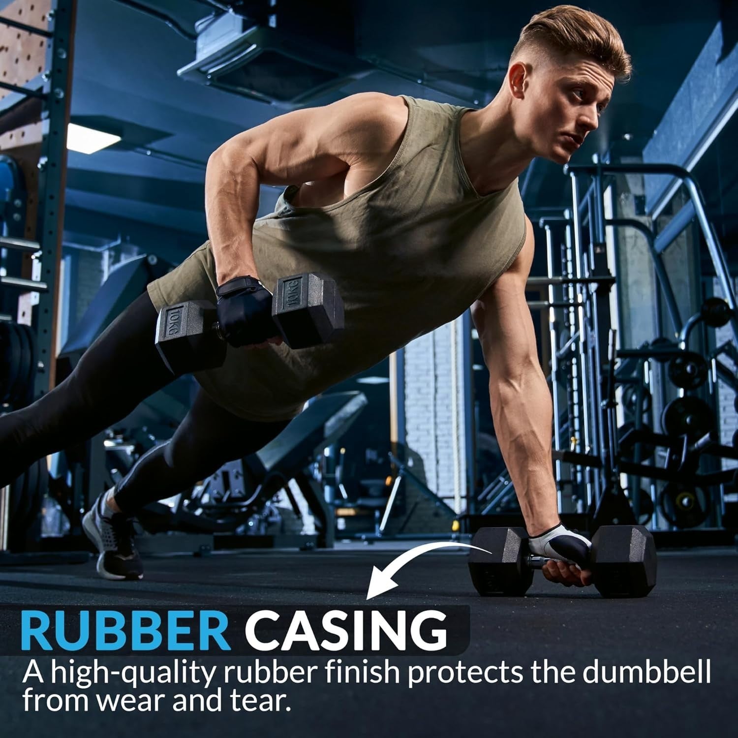 Hex Dumbbells Pair Rubber Coated Anti Roll 1–50kg Home Gym Weights