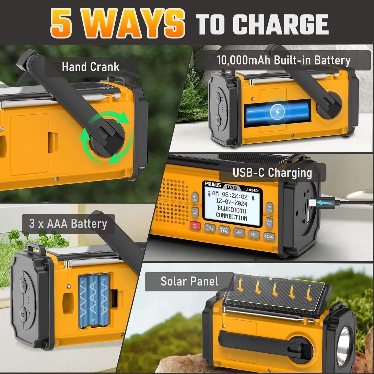 Emergency Wind-Up DAB/FM Radio with 10000mAh, Solar, Torch & SOS