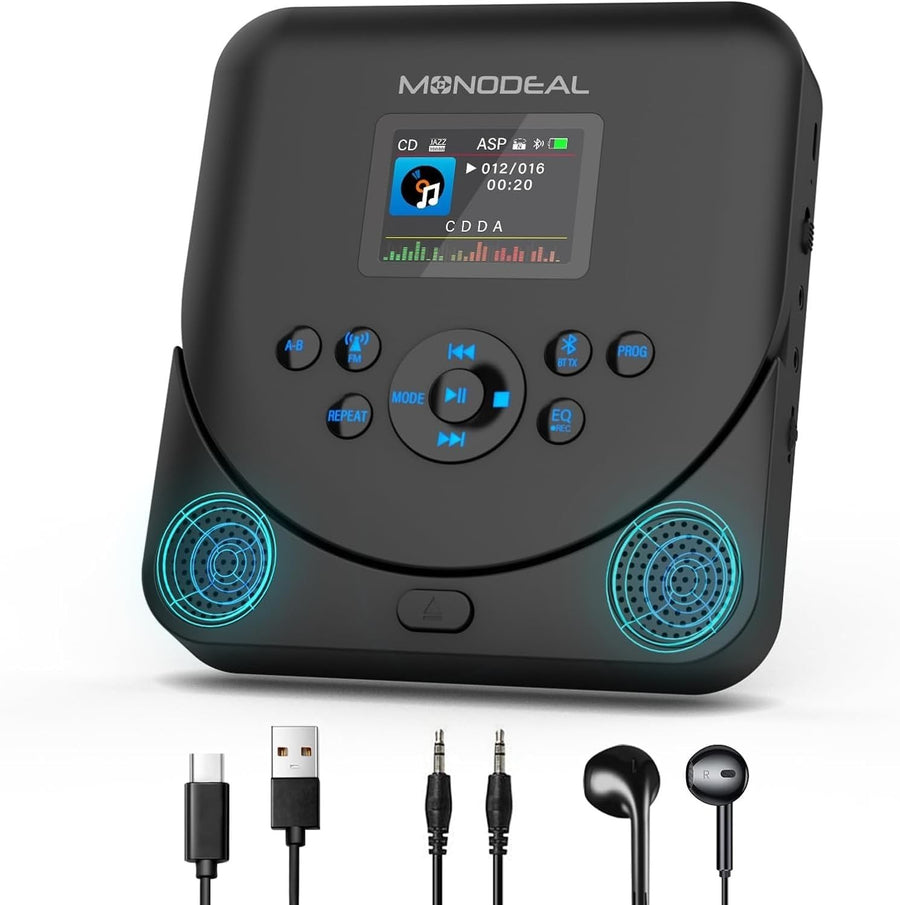 Portable CD Player Bluetooth TFT Display Rechargeable Anti Skip TF