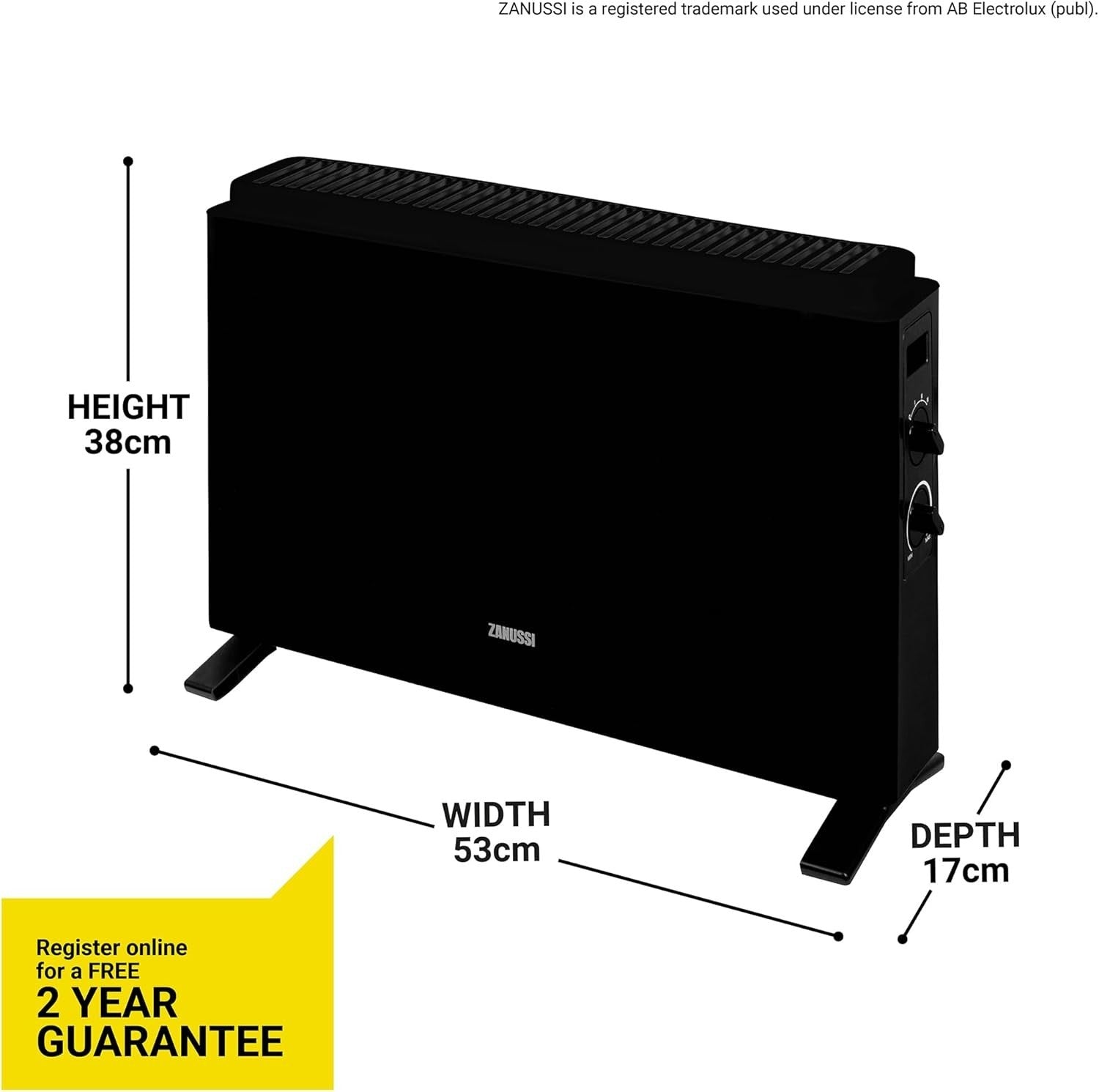 2000W Black Electric Convector Heater Freestanding Radiator 3 Heat Settings