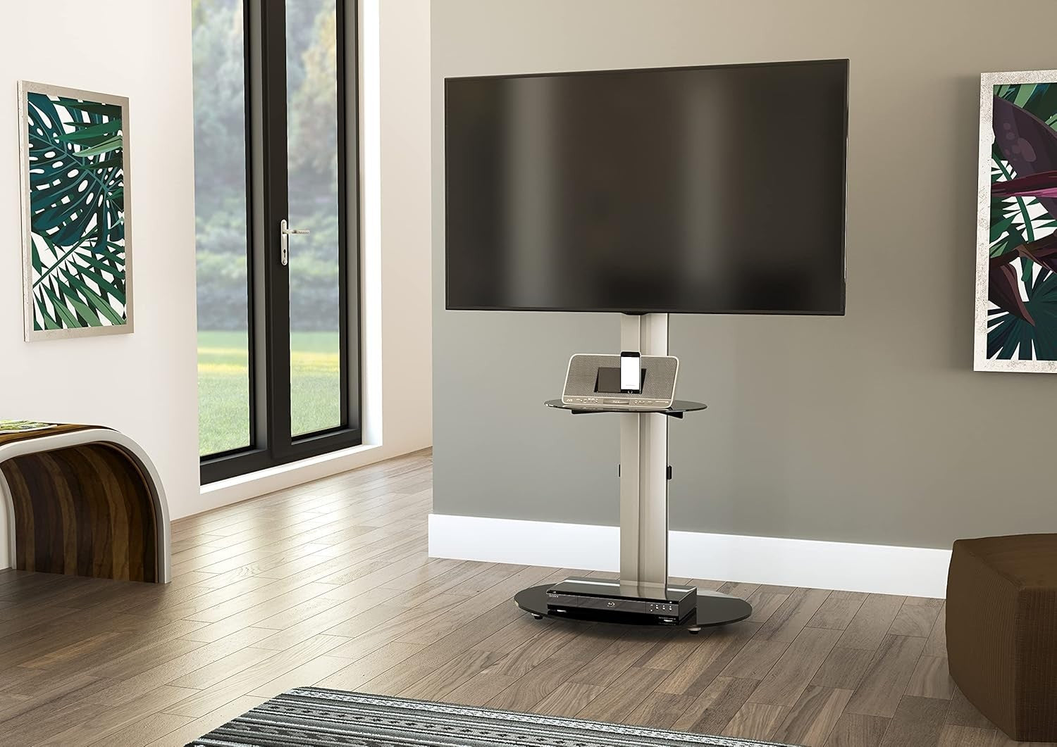 Swivel TV Stand With Shelf for 32-55" Screens Glass Base VESA Mount