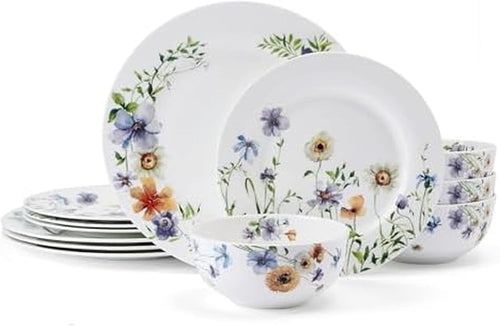 Floral Bone China Dinnerware Set 12 Piece Chip Resistant Plates Bowls