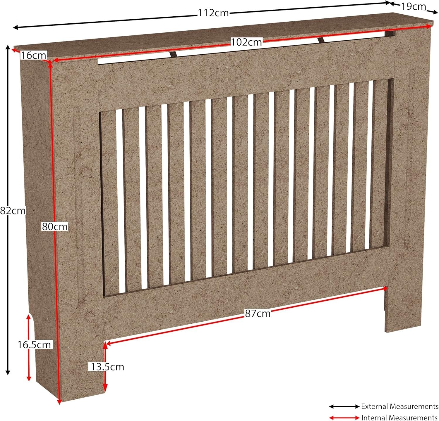 Medium Unfinished Radiator Cover Cabinet | Paintable MDF Slatted Heater Cover