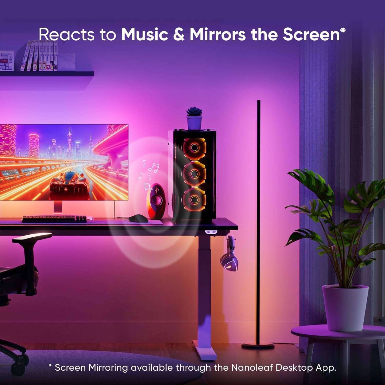 Smart RGBIC Floor Lamp Music Sync App Voice Control LED Corner Light