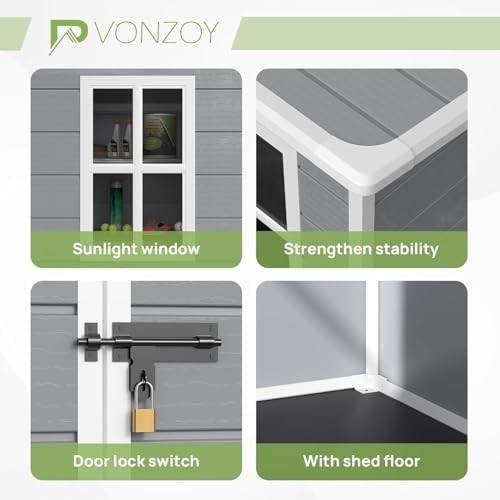 Amopatio 5x3ft Resin Garden Storage Shed Lockable Tool Bike Patio Grey & White
