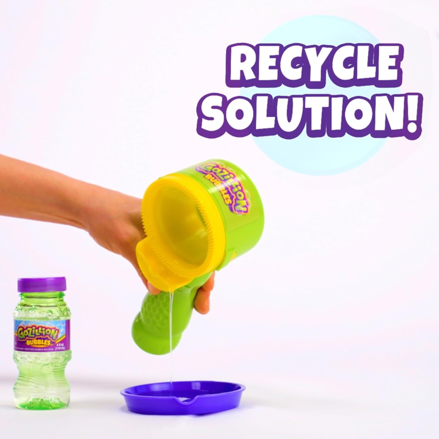 Kids Push Button Bubble Wand Toy with Solution Tray Outdoor Fun Green