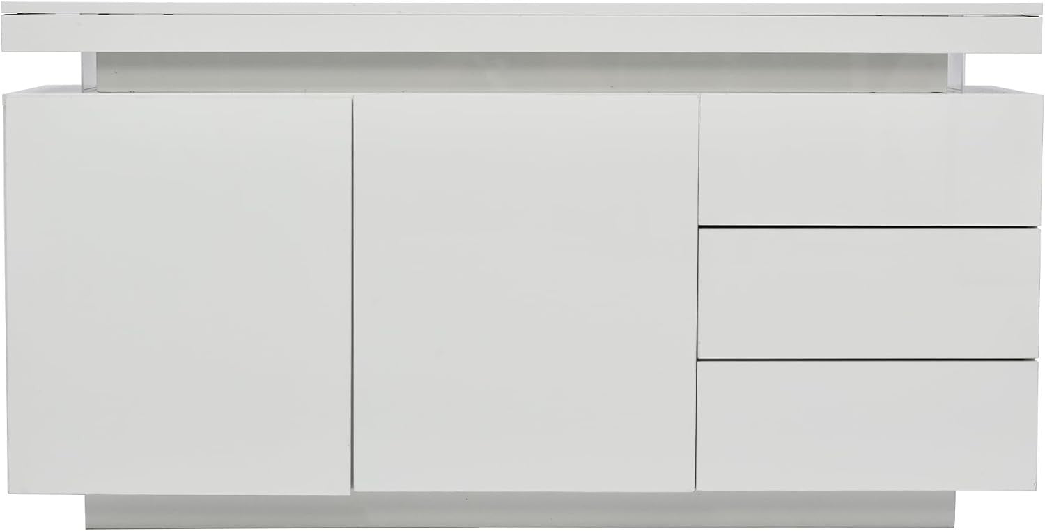 Modern White LED Sideboard Cabinet, 2 Doors, 3 Drawers, Handleless Storage