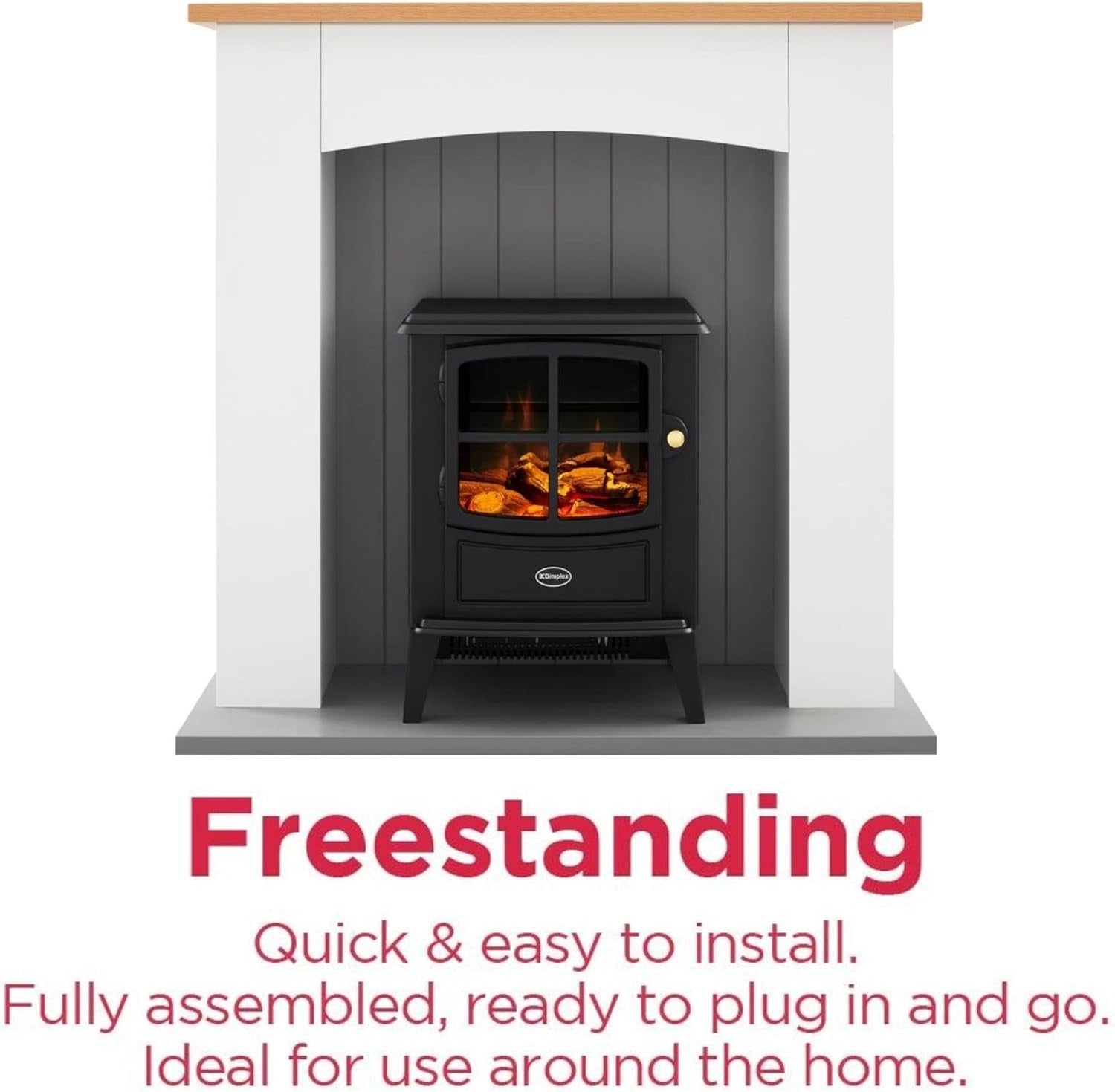Electric Fireplace Suite LED Flame Heater 1.5kW Oak Surround Modern