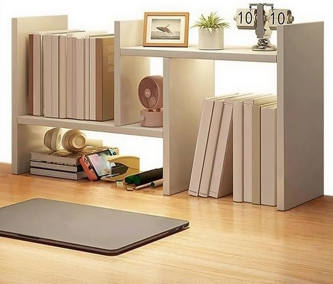 Adjustable Dorm Desk Hutch Organizer | White Double-H Desktop Shelf 60cm