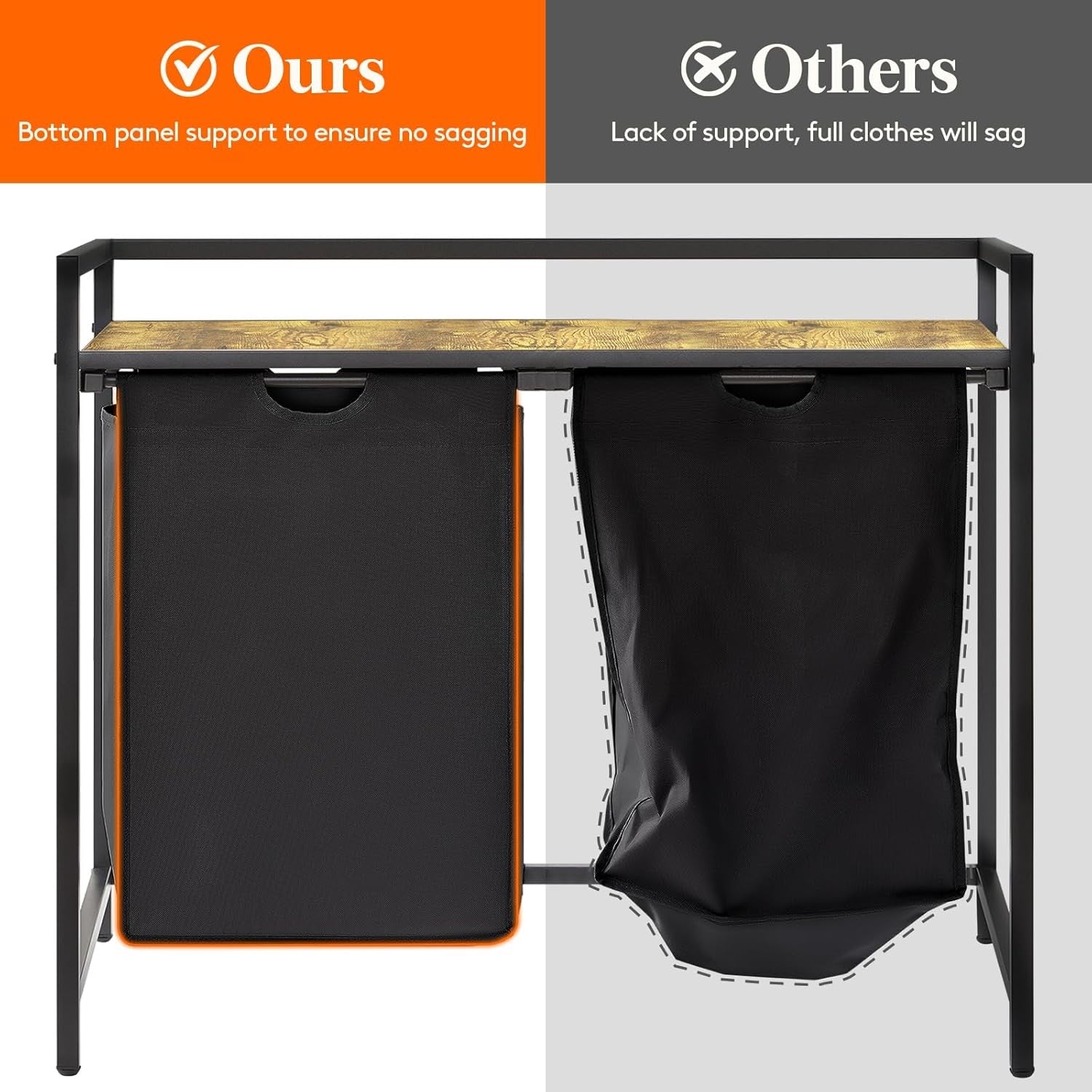 95L Double Laundry Hamper Black with Shelf & Pull-Out Bags | Modern Laundry Sort