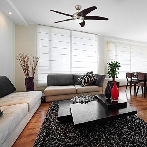 132CM Ceiling Fan, Satin Chrome, Wenge Blades, Opal Glass, Remote Control