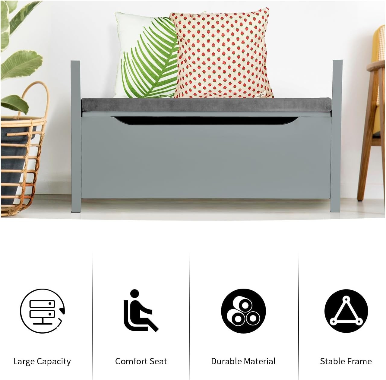Grey Shoe Bench with Flip-Up Seat & Hidden Storage Hallway Chest 86x38x49cm