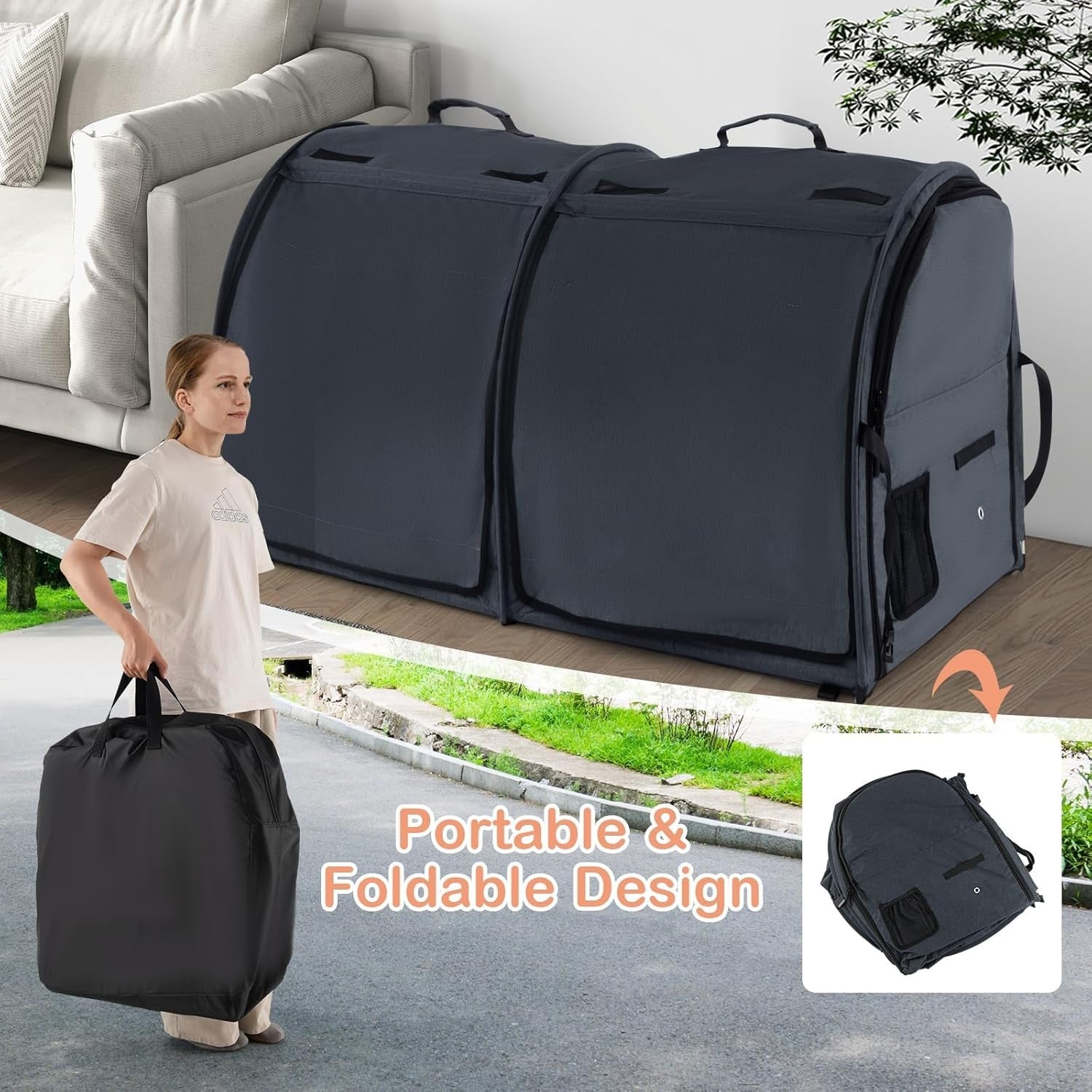 Foldable Pet Carrier 2-in-1 Cat Dog Travel Crate with Hammocks & Litter Box