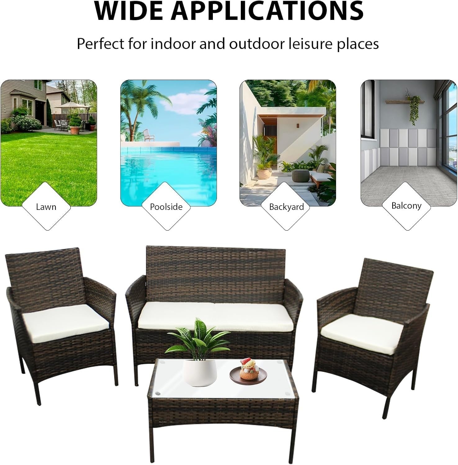 4-Piece Rattan Garden Patio Set Outdoor Sofa Table Chairs Backyard Yard