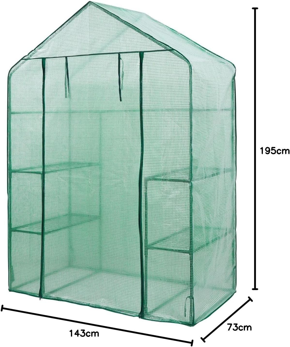 Walk-In Greenhouse with 4 Shelves Reinforced PE Cover Roll-Up Door 143x195cm