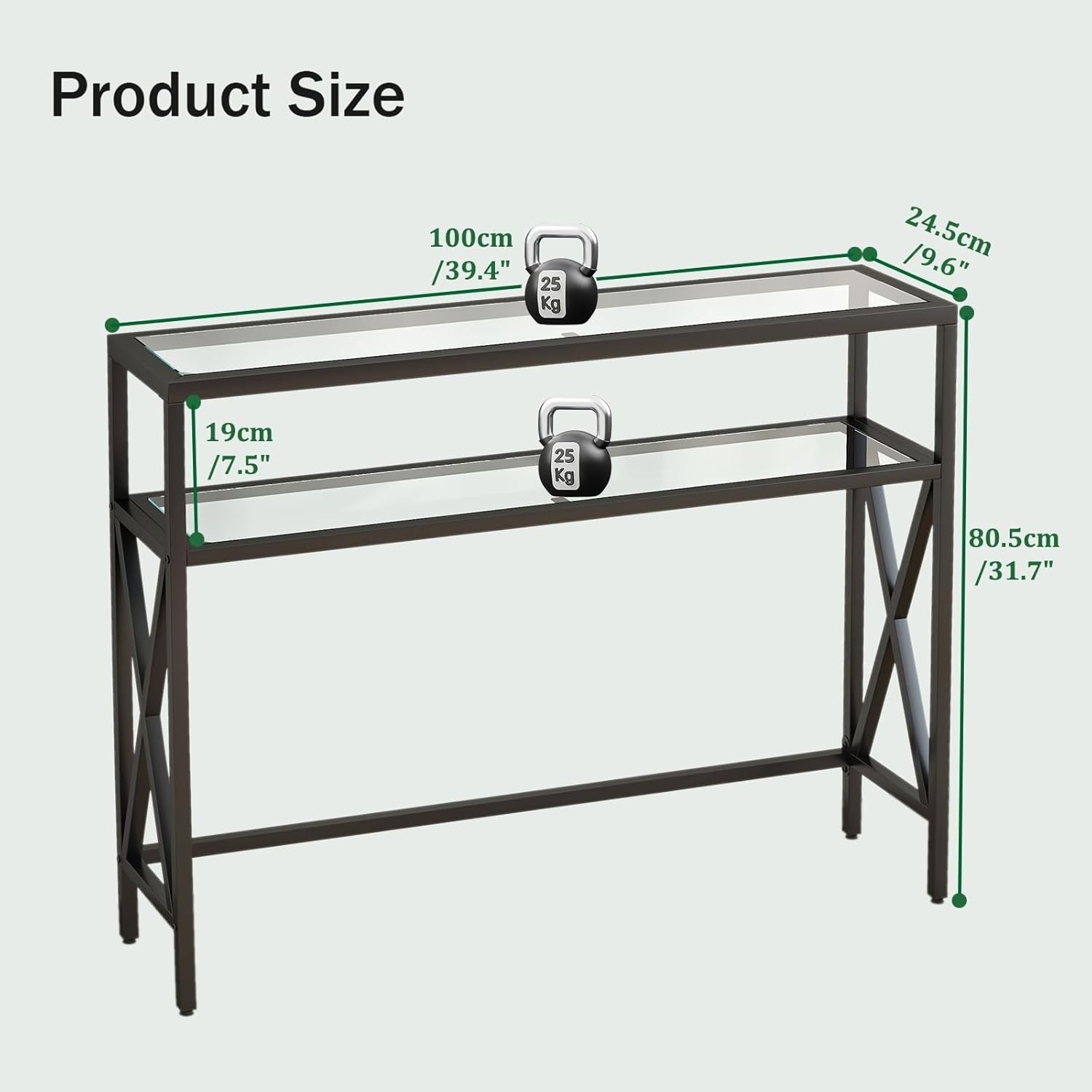 Tempered Glass Console Table Industrial Entryway with Shelves & Adjustable Feet