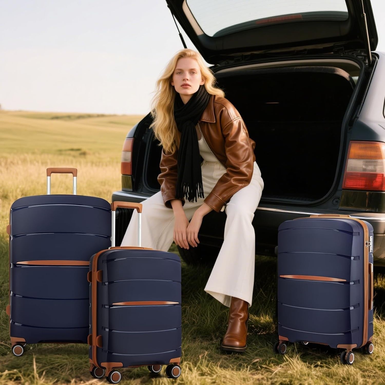 20” Cabin Carry On Suitcase Lightweight PP Hard Shell Spinner Wheels TSA Lock