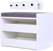 White Shoe Bench with Cushion & Wall Coat Rack Set Hallway Storage 60x35x45cm