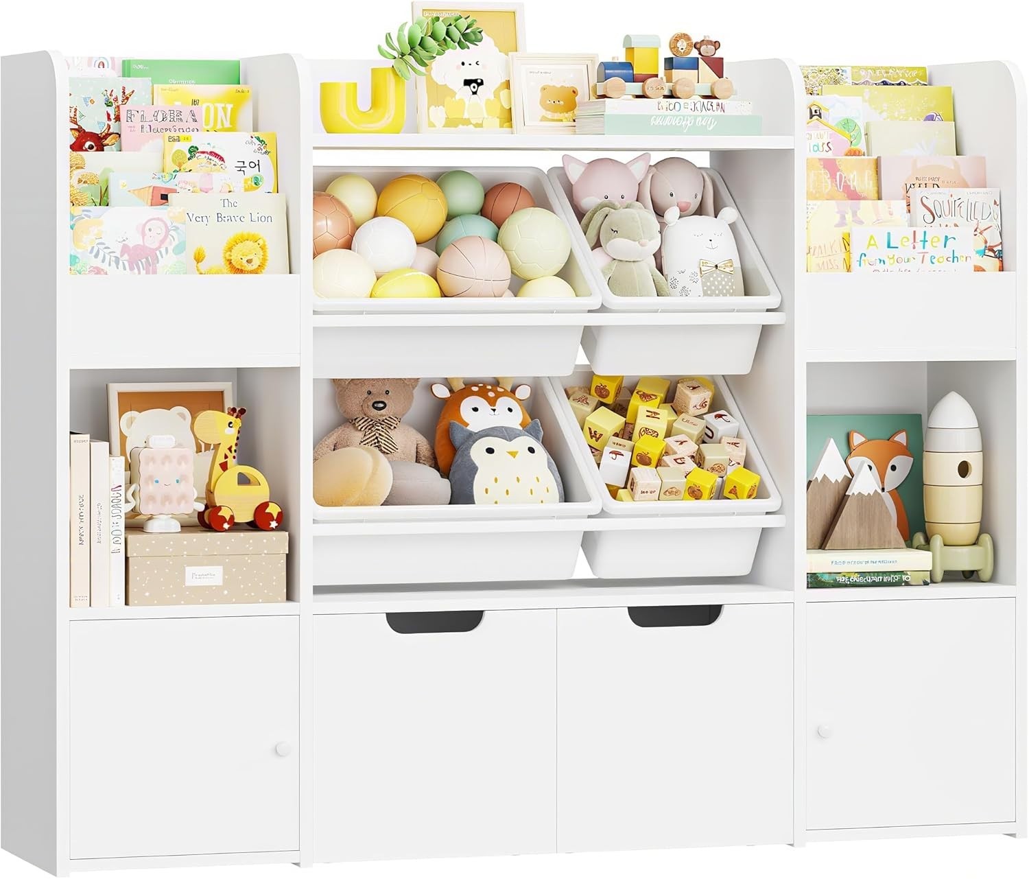 Kids Toy Storage Bookcase with Drawers & Boxes – 126cm 6-in-1 Organiser