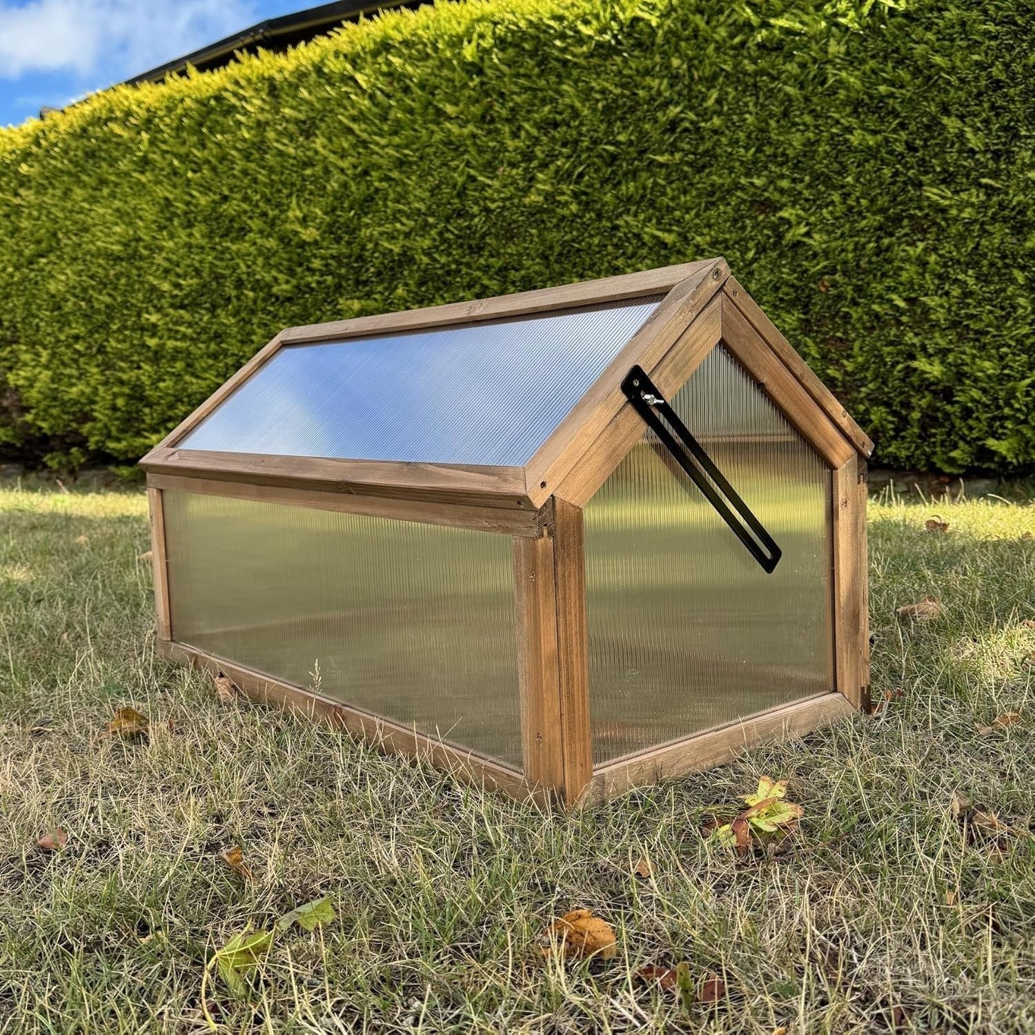 Wooden Cold Frame Greenhouse Polycarbonate Apex Lid Mini Garden Planter 90x50cm