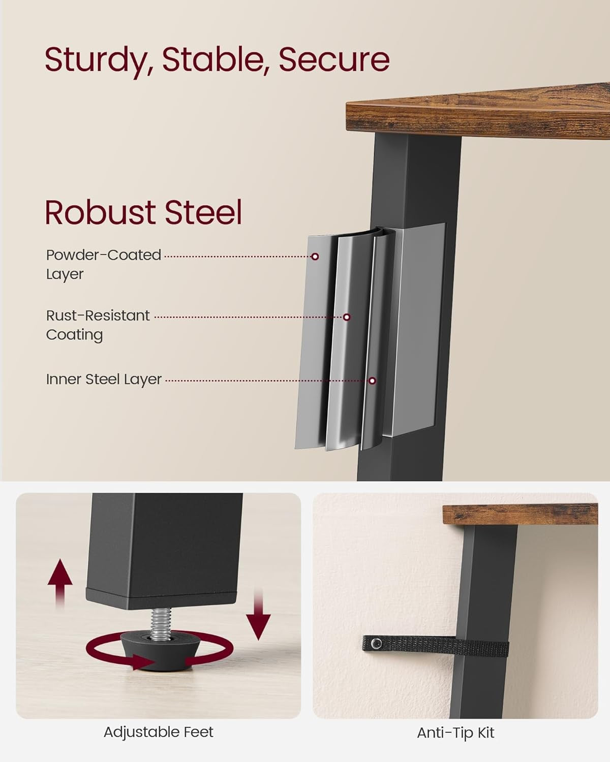 5-Tier Industrial Corner Shelf Unit Rustic Brown & Black Space-Saving Ladder