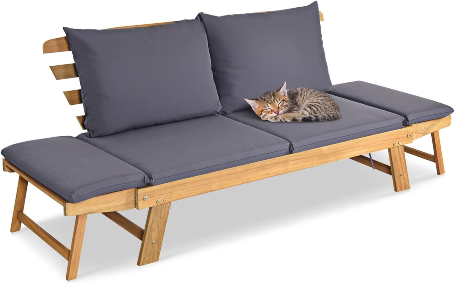 3-in-1 Outdoor Sofa Bed Recliner with Cushions – Convertible Wood Daybed
