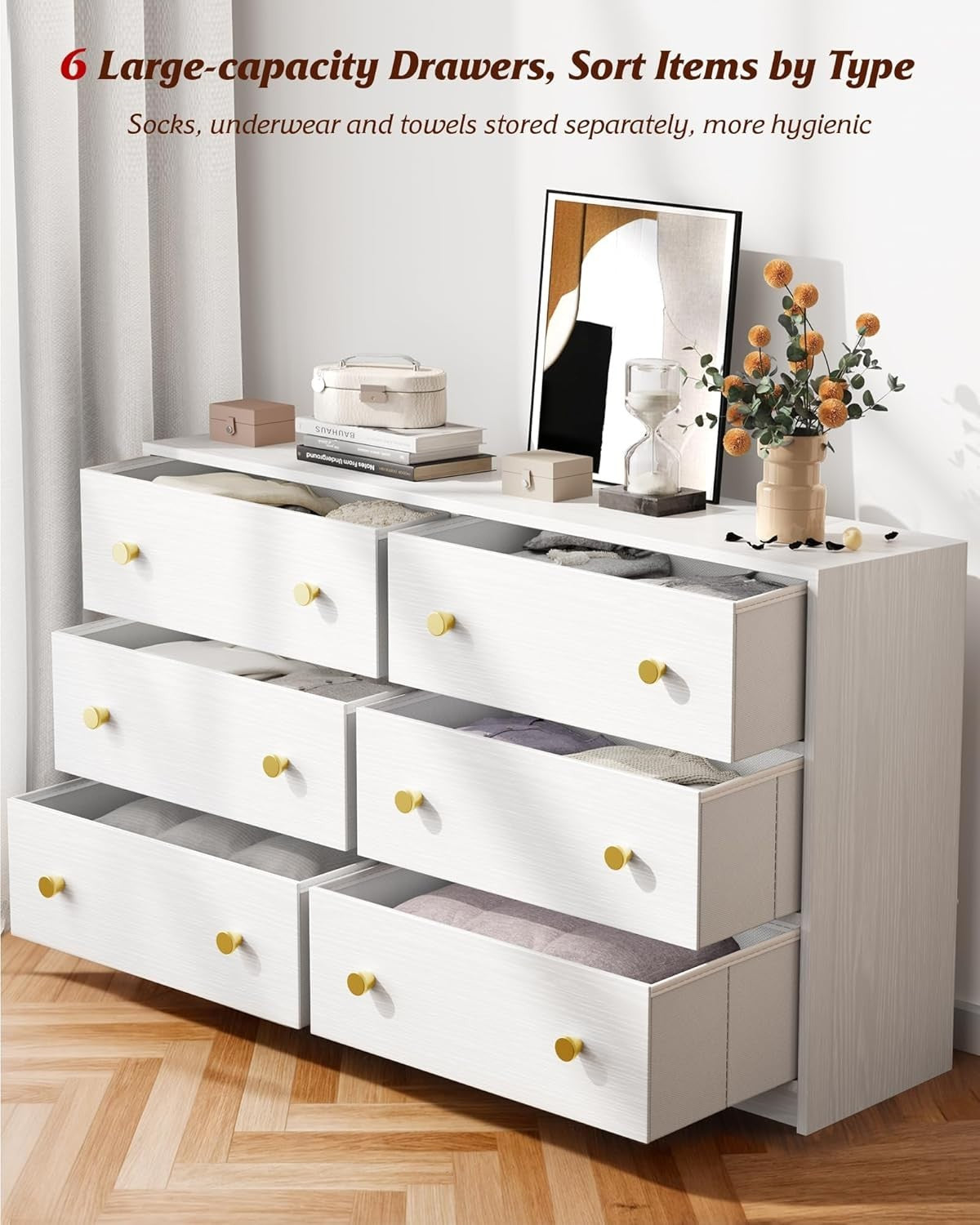 White 6 Drawer Dresser Chest Storage Unit Cabinet for Bedroom Hallway