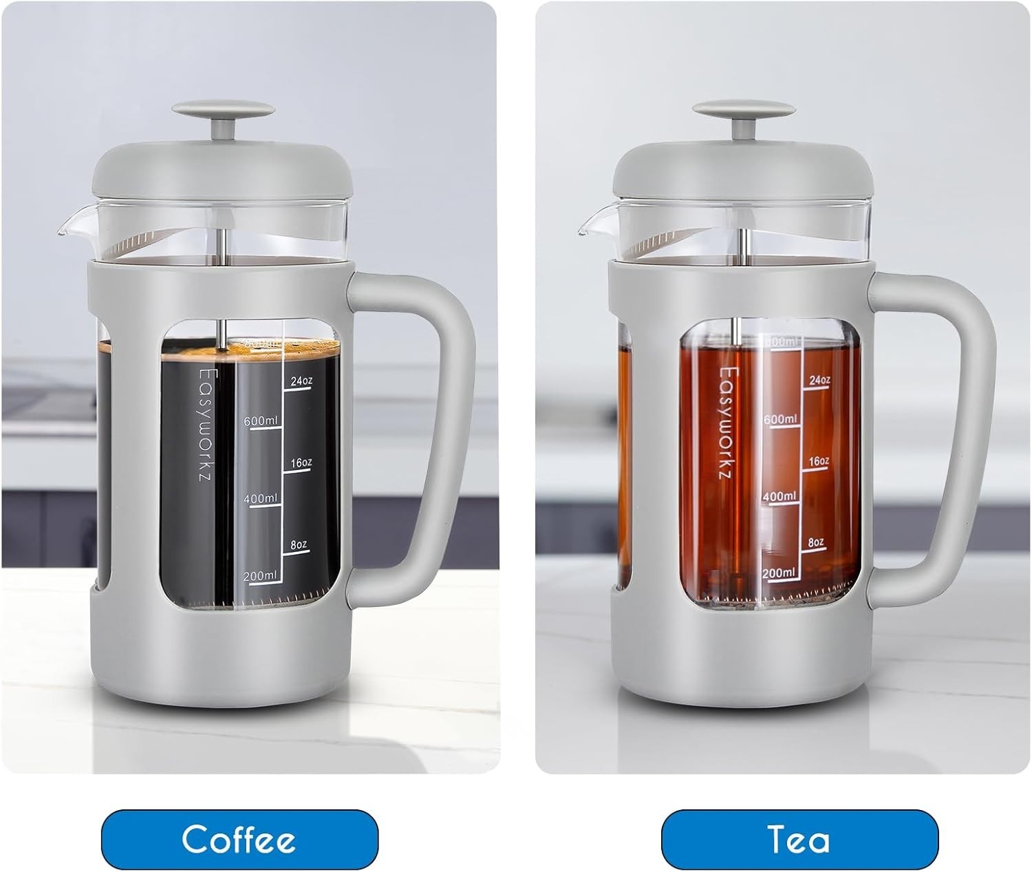 1000ml French Press Coffee Maker Borosilicate Glass Heat-Resistant Soft Grip
