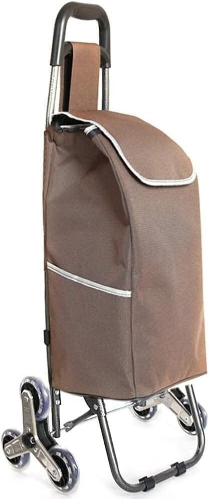 Foldable 6-Wheel Stair Climber Grocery Trolley 30L Waterproof Cart Brown