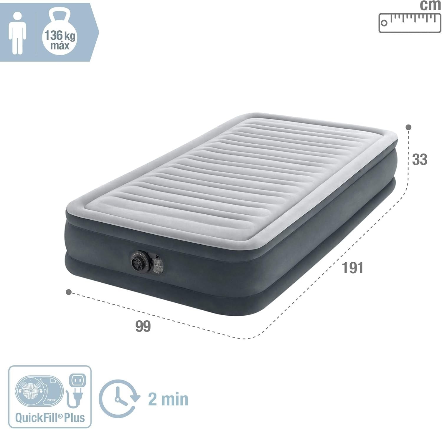 Single Inflatable Air Mattress with Built-In Pump, 190x99x33cm
