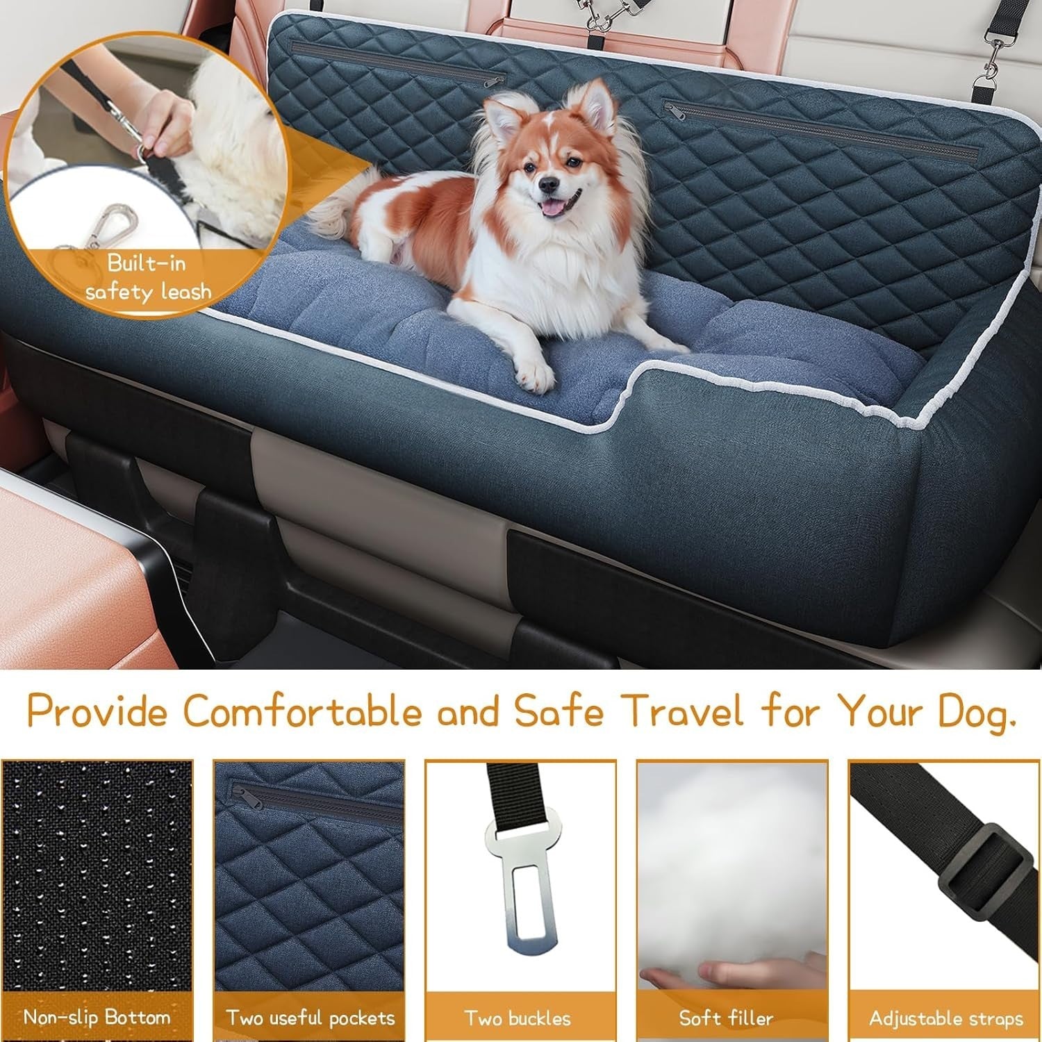 Large Dog Car Seat SUV Truck Booster Bed Safety Tether Washable 100lb
