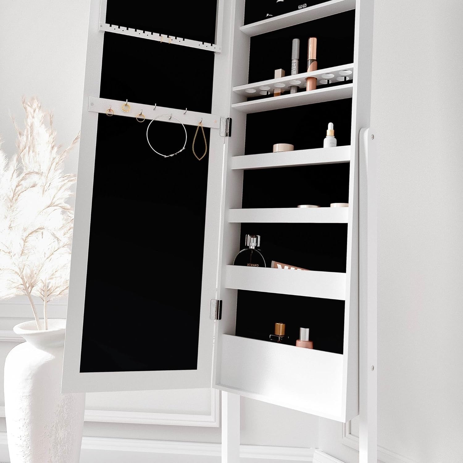 White Full Length Mirror Jewellery Cabinet Storage with Drawers