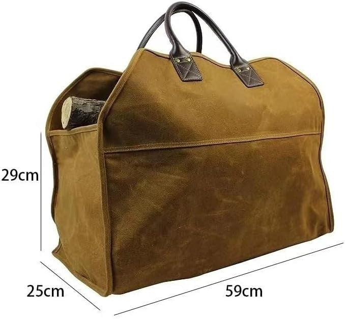 Durable Canvas Firewood Carrier Bag with Leather Handles – Portable Wood Tote