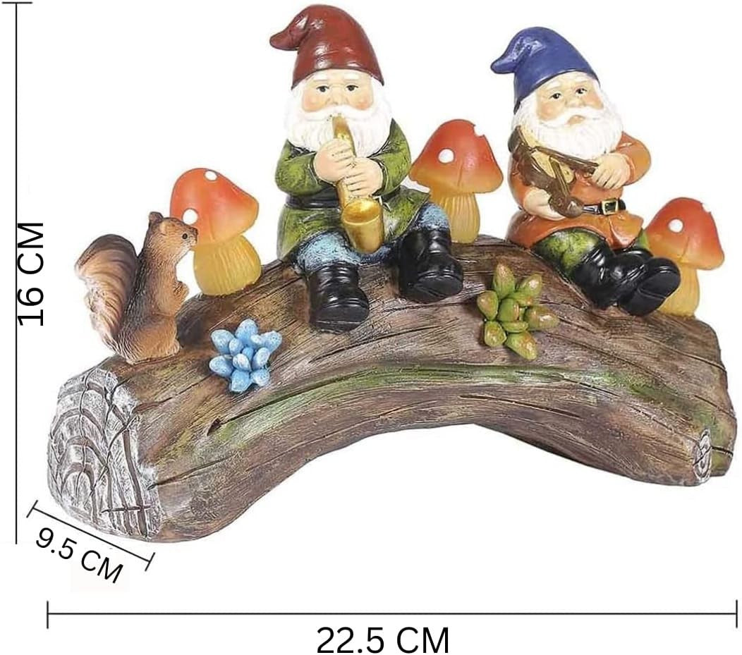 Solar Gnome Garden Ornament with LED Mushrooms Patio Lawn Resin Statue 22.5cm