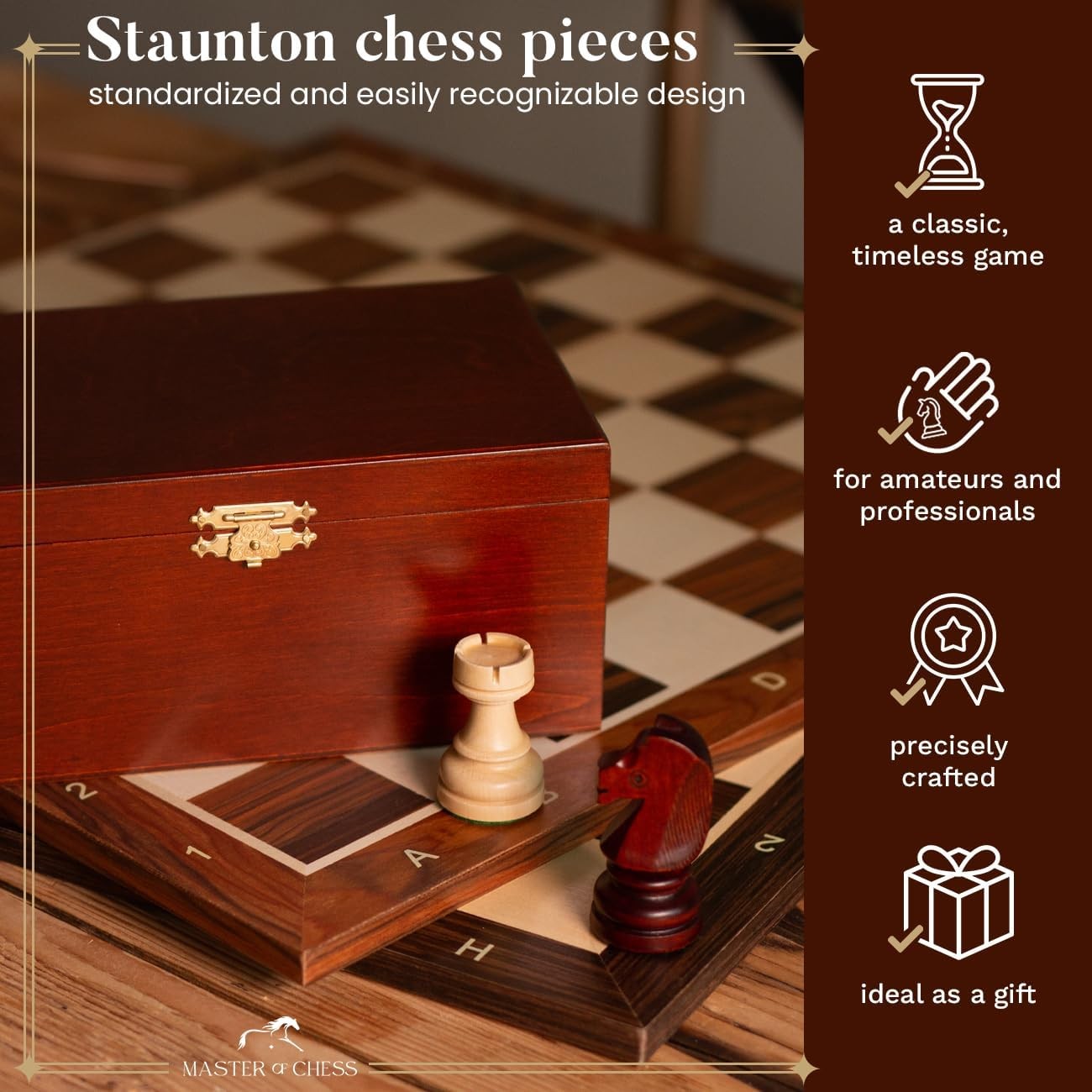 Staunton No.7 Weighted Wooden Chess Pieces with Premium Mahogany Box