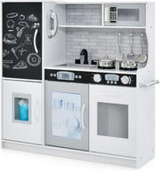Wooden Kids Play Kitchen Toy Set Ice Maker Chalkboard Cooking Playset