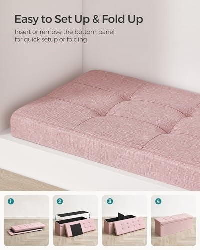 Storage Ottoman Bench 110cm Foldable Footrest Seat with Storage Jelly Pink