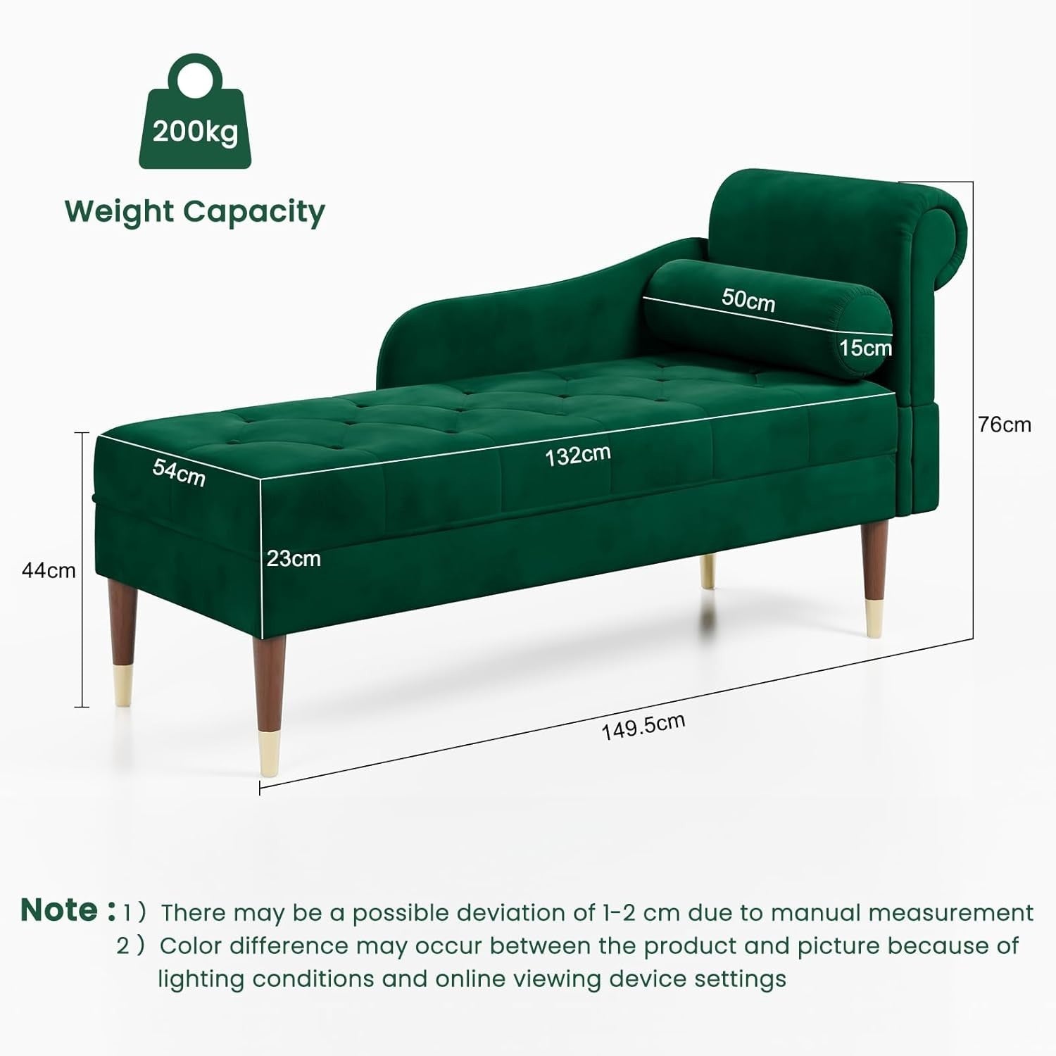 Luxury Green Velvet Chaise Lounge Sofa Right Armrest – Space-Saving & Comfy