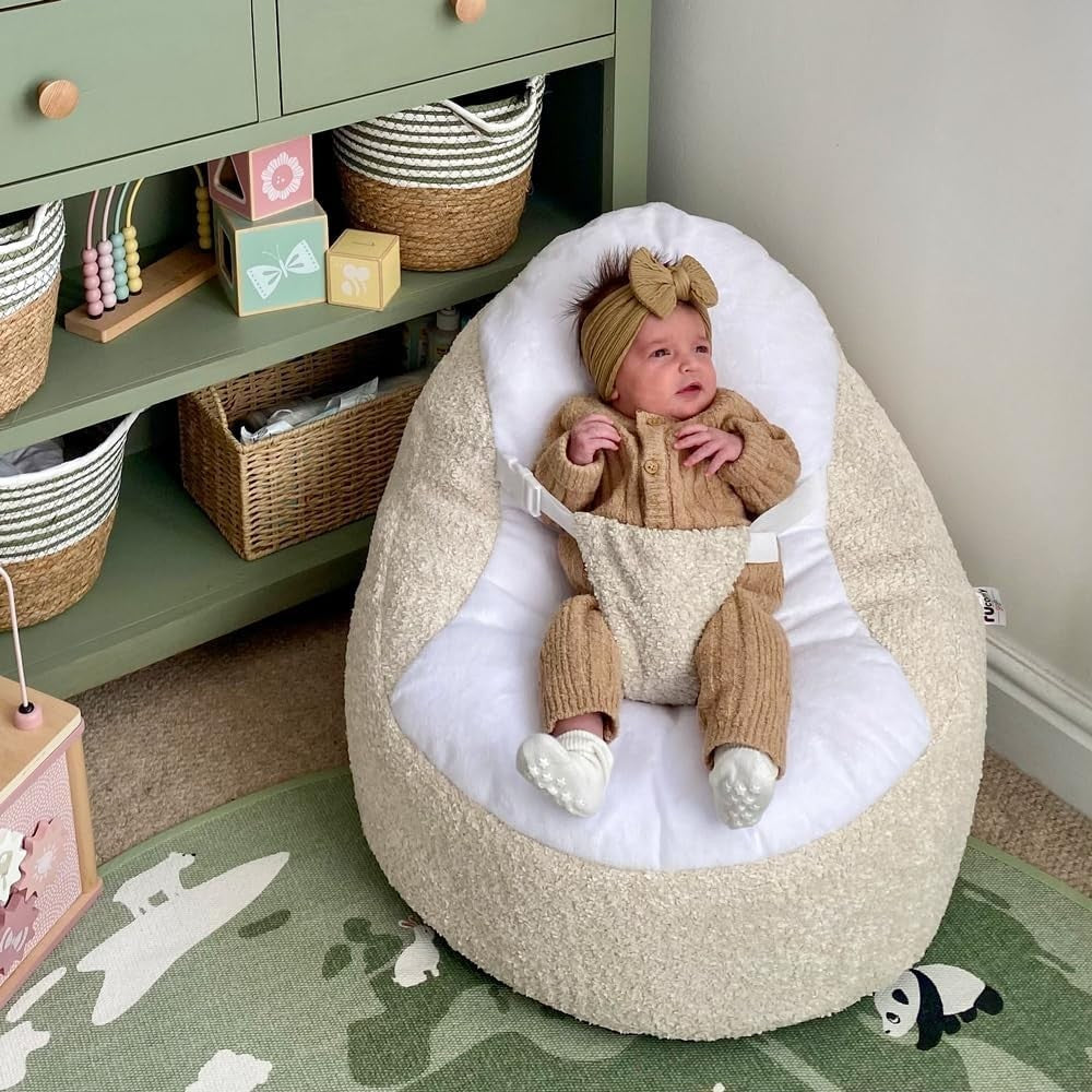 Newborn Baby Beanbag Chair with Safety Harness Soft Ergonomic Lounger 0-6 Months